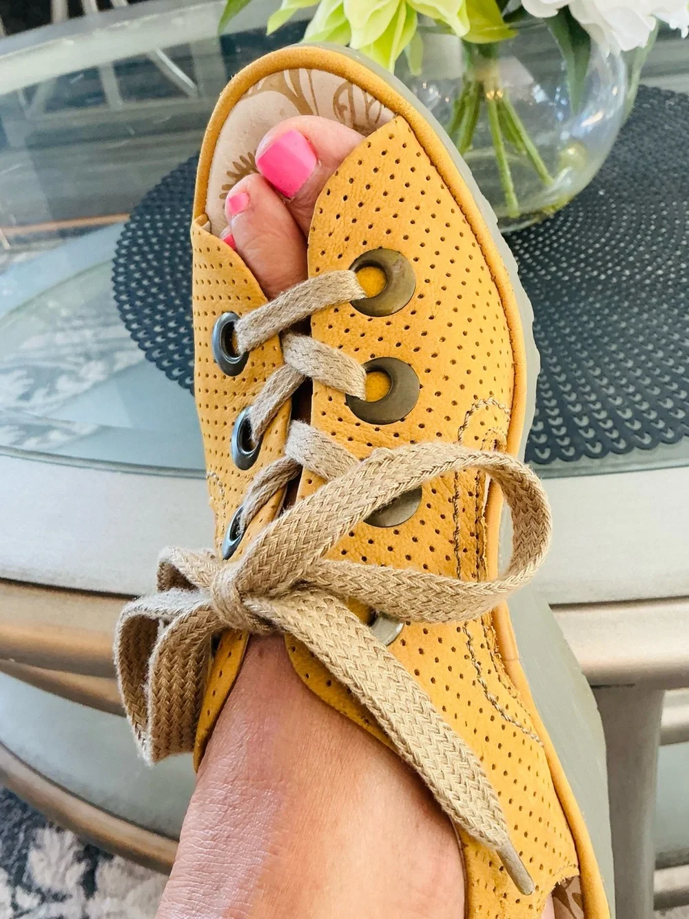FLY London Chunky Fall Casual Wedge Lace Up Autumn Yellow Slingback Style SZ 9